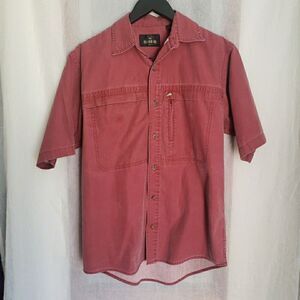 Redhead Shirt Mens Red Solid Short Sleeve Collared Pockets Cotton Small *FLAW